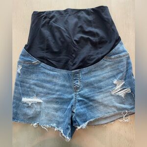 Over-The-Belly Deconstructed Maternity Jean Midi Shorts Isabel 8 Medium wash